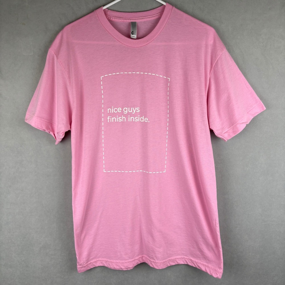 American Apparel Pink Nice Guys Finish Inside‎ Graphic T-Shirt Mens L USA Pastel